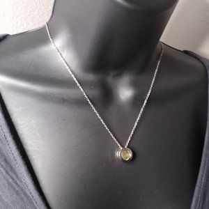 Yellow Glass And Metal Heart Necklace Adjustable 17.5 To 19.5 Inches